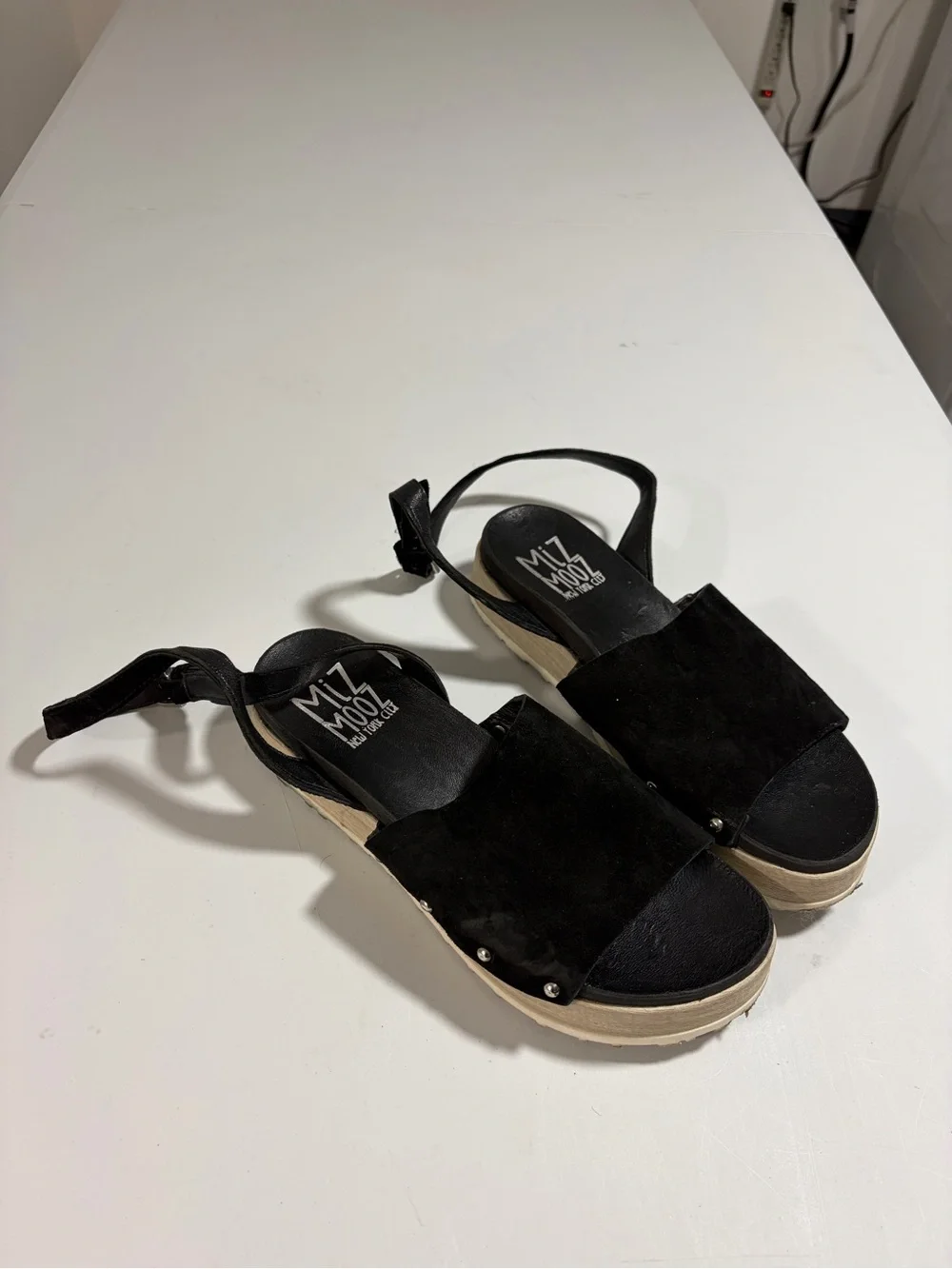 Miz Mooz Stella Black Suede Espadrille Wedge Sandals